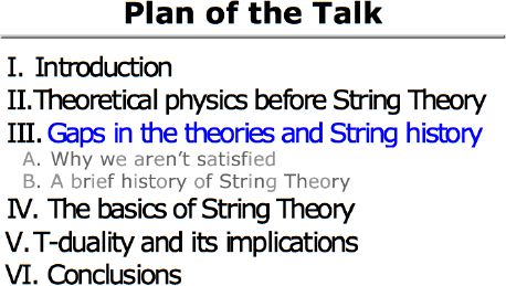Gaps in the theories and String history